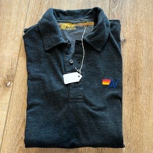 NEW AVIATOR NATION mens logo polo shirt in charcoal size XS